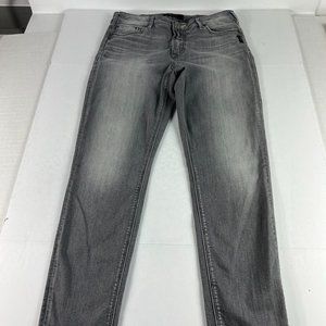 Silver Jeans Women's 30 X 29 Mazy Skinny Fit Grey Faded Whiskers Stretch Denim